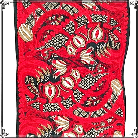 Vintage Red & Black Printed Silky Scarf - Picture 6 of 6